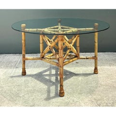 Vintage Bamboo and Glass Dining Table