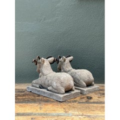 Vintage Plaster and Metal Ram Sculptures - Pair