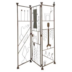 Vintage Iron Abstract Figurative Folding Screen