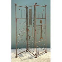 Vintage Iron Abstract Figurative Folding Screen