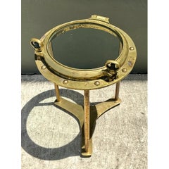 Vintage Brass and Glass Porthole Accent Table
