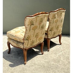 Fauteuils baignoire en tissu vintage à imprimé palmiers - Paire