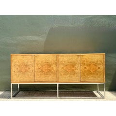 Vintage Bernhardt “Flair” Burl Wood Credenza on Chrome Base