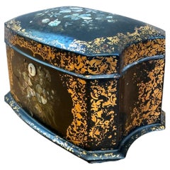 Vintage English Floral Inlaid Decorative Tea Caddy