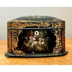 Vintage English Floral Inlaid Decorative Tea Caddy