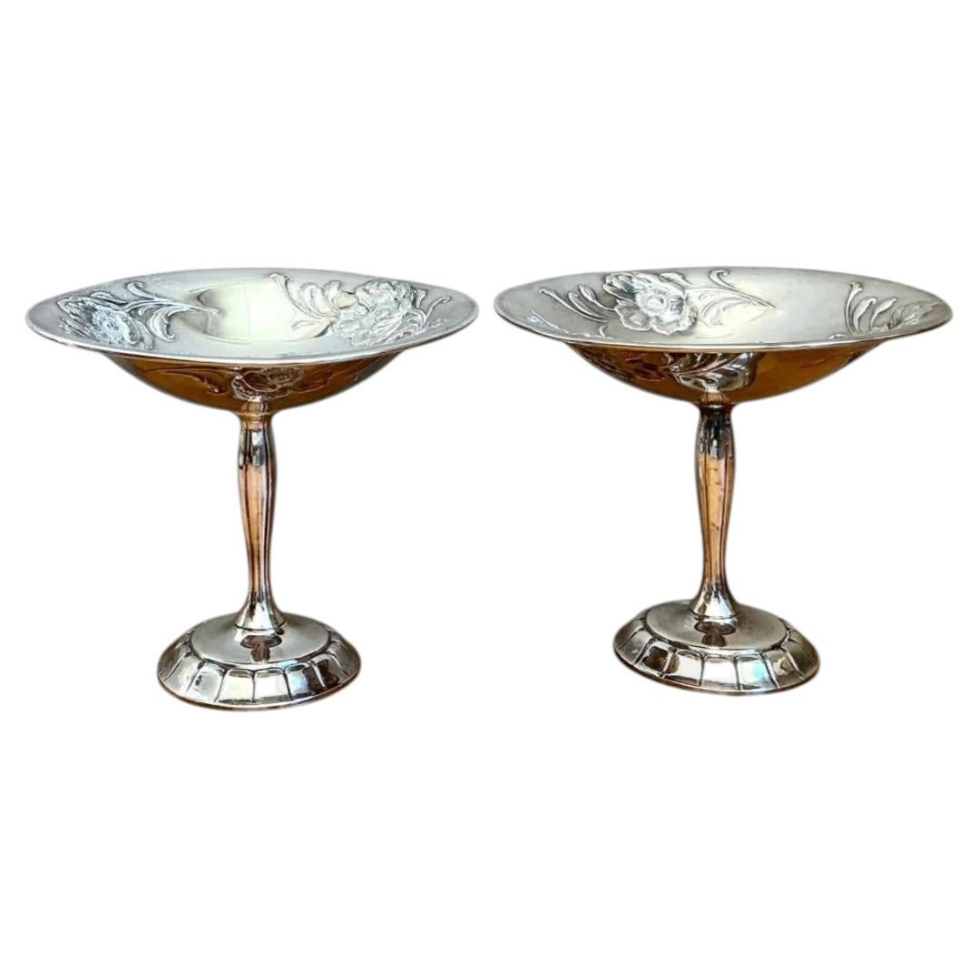 Vintage Silverplate Floral Compotes - Pair For Sale