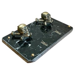 Vintage Brass Skull and Crossbones Inkwell