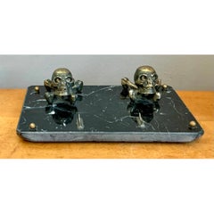 Vintage Brass Skull and Crossbones Inkwell