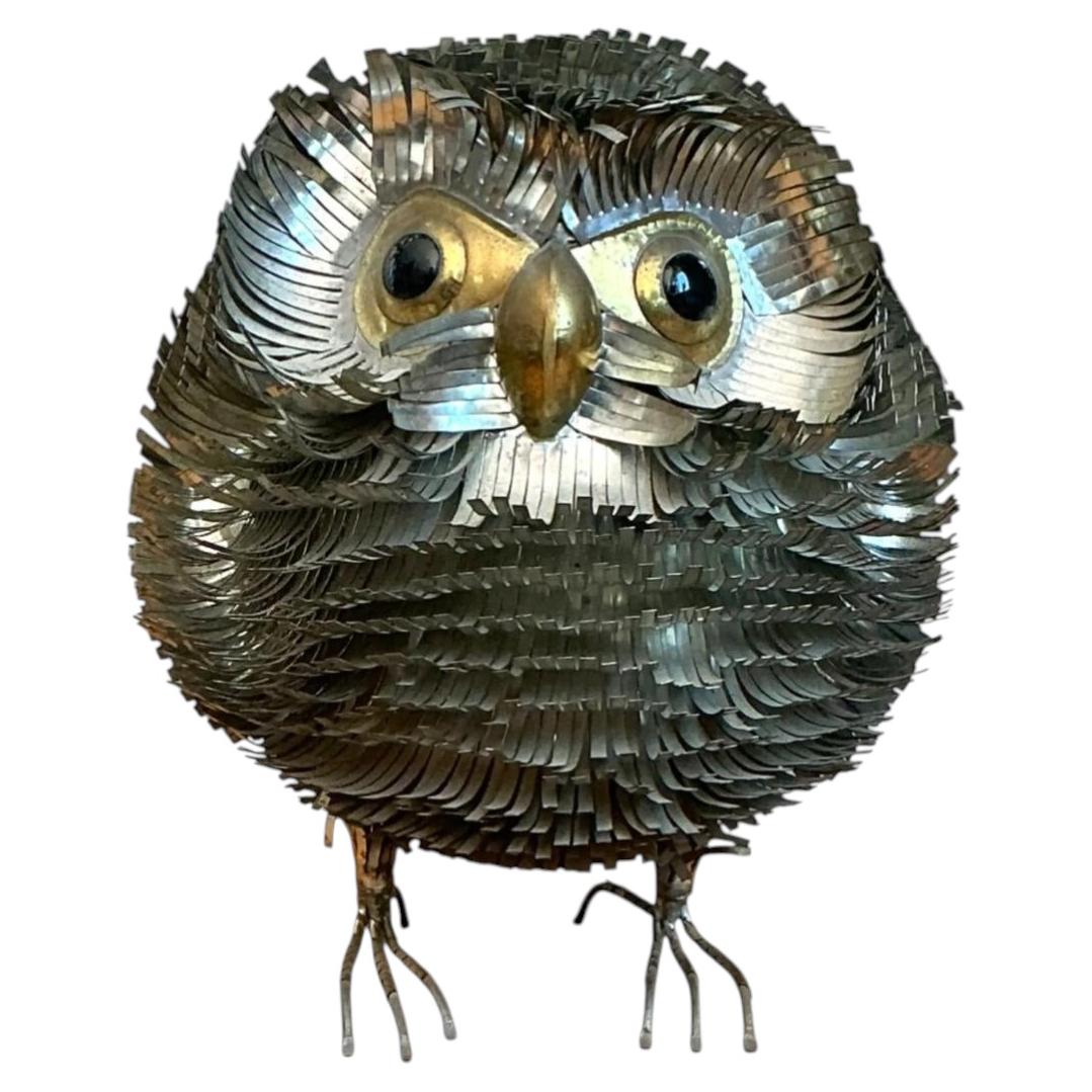 Sergio Bustamante Metal Owl Sculpture For Sale