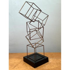 Vintage Geometric Metal Cube Sculpture