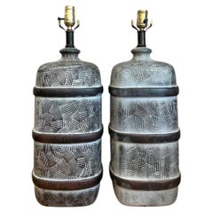Vintage Geometric Ceramic Table Lamps - Pair