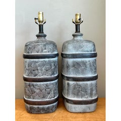 Vintage Geometric Ceramic Table Lamps - Pair
