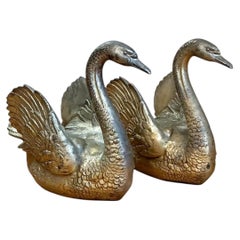 Vintage Ornamental Silver Swan Sculptures - Pair
