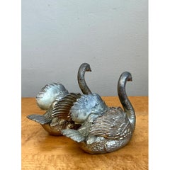Vintage Ornamental Silver Swan Sculptures - Pair