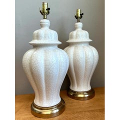 Vintage Crackle Glaze Ceramic Table Lamps - Pair