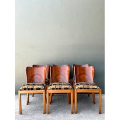 Vintage Art Deco Style Burl Wood Dining Chairs - Set of 6