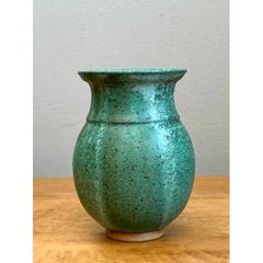Vintage Speckled Green Ceramic Vase