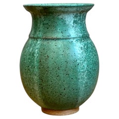Vintage Speckled Green Ceramic Vase