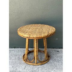 Table d'appoint vintage en rotin tressé