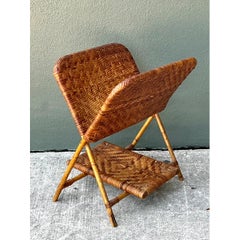 Vintage Rattan Folding Newspaper Holder