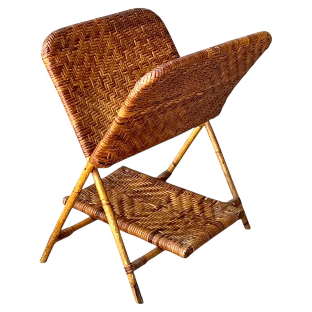 Vintage Rattan Folding Newspaper Holder For Sale