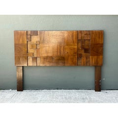 Vintage Lane “Mosaics” Brutalist Wood Queen Headboard