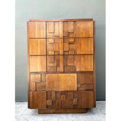 Vintage Lane “Mosaics” Brutalist Tall Chest Of Drawers