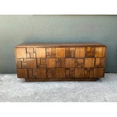 Vintage Lane Brutalist “Mosaics” Geometric Wood Credenza