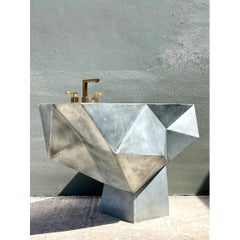 Vintage Custom Sculptural Metal Pedestal Sink