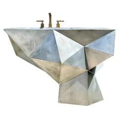 Vintage Custom Sculptural Metal Pedestal Sink