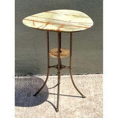 Vintage Greek Key Brass and Onyx Accent Table