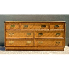 Vintage Dixie Parquet Rattan Six-Drawer Dresser