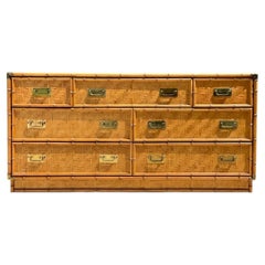 Vintage Dixie Parquet Rattan Six-Drawer Dresser
