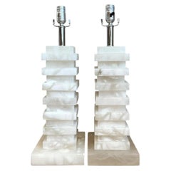 Vintage Stacked Stone Table Lamps - Pair