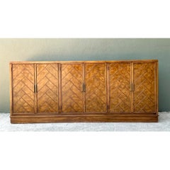 Vintage American Of Martinsville Chevron Wood Credenza