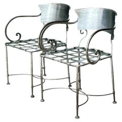Vintage Metal Scroll Armchairs - Pair