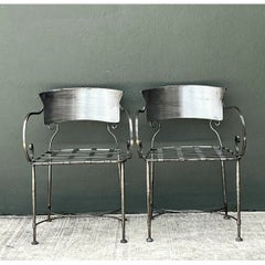 Vintage Metal Scroll Armchairs - Pair