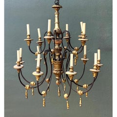 Vintage Gilt Wood and Metal Twelve-Light Chandelier