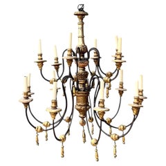 Vintage Gilt Wood and Metal Twelve-Light Chandelier