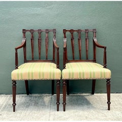 Vintage Carved Wood Chippendale Armchairs - Pair