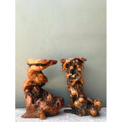 Vintage Japanese Twisted Root Pedestals - Set Of Two