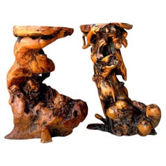 Vintage Japanese Twisted Root Pedestals - Set Of Two