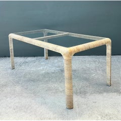 Vintage Rattan and Glass Dining Table