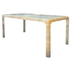 Vintage Rattan and Glass Dining Table