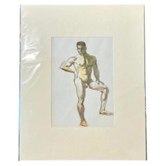 Vintage Original Figurative Watercolor In Mat