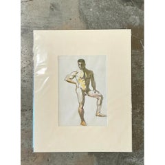Vintage Original Figurative Watercolor In Mat