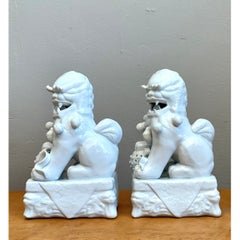 Vintage Blanc De Chine Porcelain Foo Dogs - Pair