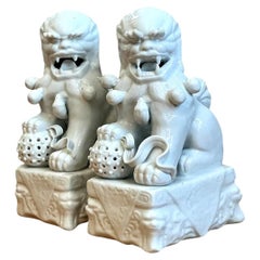 Vintage Blanc De Chine Porcelain Foo Dogs - Pair