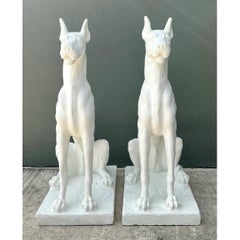 Vintage Solid Cast Cement Great Dane Statues - A Pair