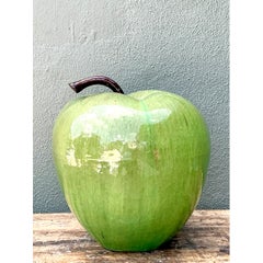 Vintage Monumental Green Ceramic Apple Sculpture